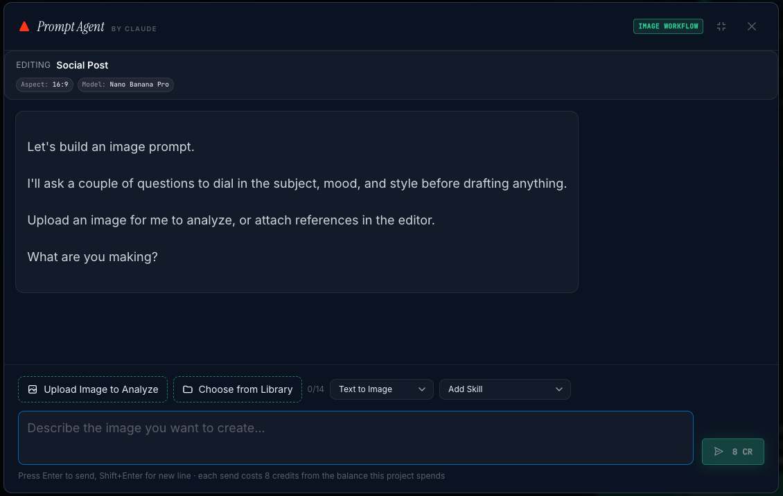 Launch the Claude Prompt Agent to have the model read your prompt, parameters and references.